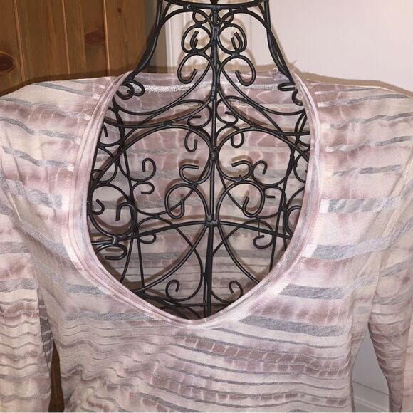 CALVIN KLEIN Blush Pink & Taupe Tie-Dye Stripe Long Sleeve Top - Size M - Picture 3 of 4